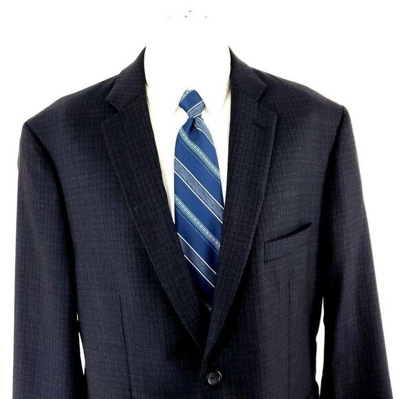 Pronto Uomo Platinum Wool 2 Button Sport Coat 44R Blue Windowpane Tagged 48R Has - Picture 1 of 10